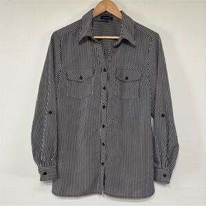 Notations Women’s Black/White Striped Button Down Shirt Size L large